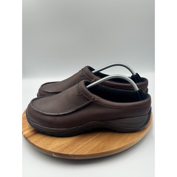 LL BEAN Men\'s Pebbled Leather Slip-on Shoes Sz 11 Fleece Lined Mule Style 71341 main image 9